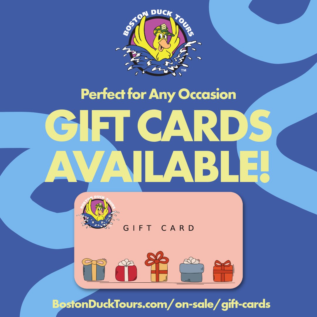Looking for the perfect gift this Holiday Season? We've got you covered! Give the gift of a Boston Duck Tour by purchasing a gift card! Available in all amounts. Grab yours today and make someone's day! 

bostonducktours.com/on-sale/gift-c…