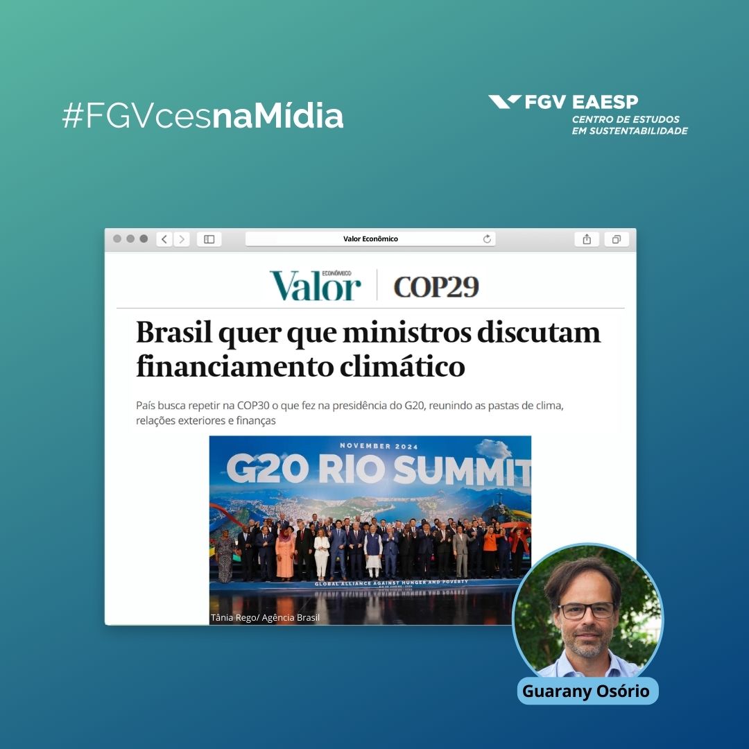 🌎🌳 Para o Valor Econômico, Guarany Osório, analisou a frustração do desfecho sobre financiamento na COP 29. De acordo com ele, a Conferência de Baku aumentará o peso da COP30, que ocorrerá em Belém e herdará essa discussão.

📰 Leia a matéria na íntegra: glo.bo/3BtaJPb