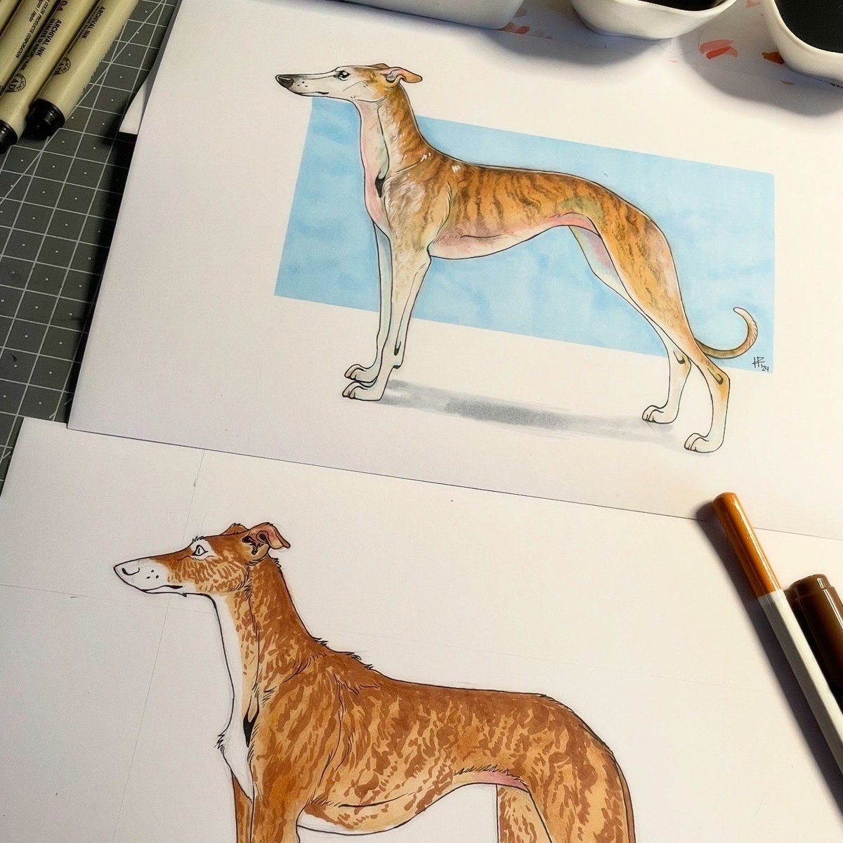 KaiaPanito's tweet photo. And some cats too! Last one is a gift for my sister, drawing of my own dogs, Helio and Kyo. https://t.co/mJnNJHdgQo