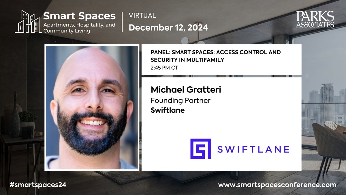 🎤Michael Gratteri, Founding Partner, Swiftlane, is a Speaker for #SmartSpaces24 “Smart Spaces: Access Control and Security in Multifamily,” on December 12 at 2:45 PM CT!

✔️ Don’t miss the free virtual session! Register here 👉 tinyurl.com/r2sjw5jj

#IoT #PropTech #AI #Dallas