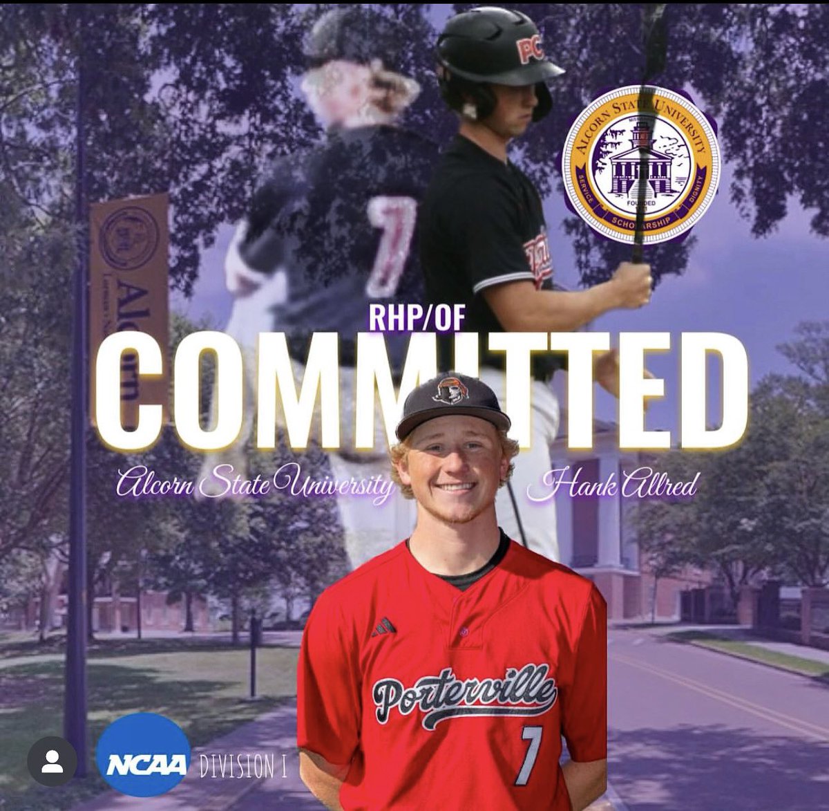 I am incredibly grateful and blessed to announce my commitment to earn my degree and play NCAA D1 Baseball at Alcorn State University! 

Thank you <a href="/AlcornStateBSB/">Alcorn State Baseball</a> Coach Hardy!
 Thank you Coach J.L. Buchanan <a href="/JreaL029/">J.L. Buchanan</a> and Porterville College <a href="/PCPirateBeisbol/">PortervilleCollegeBaseball</a> !

 See you in