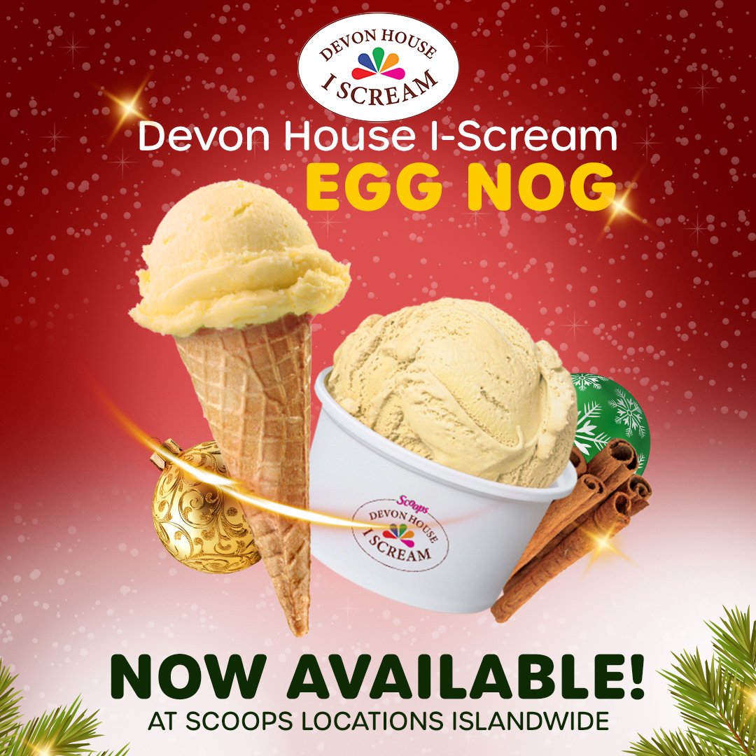 scoopsja's tweet photo. Christmas just got a whole lot sweeter! 🎄✨ Our Eggnog Ice Cream is back to sprinkle some extra festive magic to your holidays! Indulge in that creamy, spiced goodness- available at our locations while stocks last. 
#ScoopsofJamaica
#DevonHouseIScream
#AuthenticJamaicanIceCream https://t.co/LtAOrrWuRD