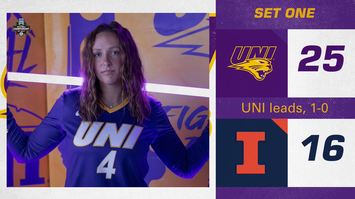 UNIVolleyball's tweet image. Set one to the Panthers!

#EverLoyal #1UNI #UNIVB50 #NCAAWVB