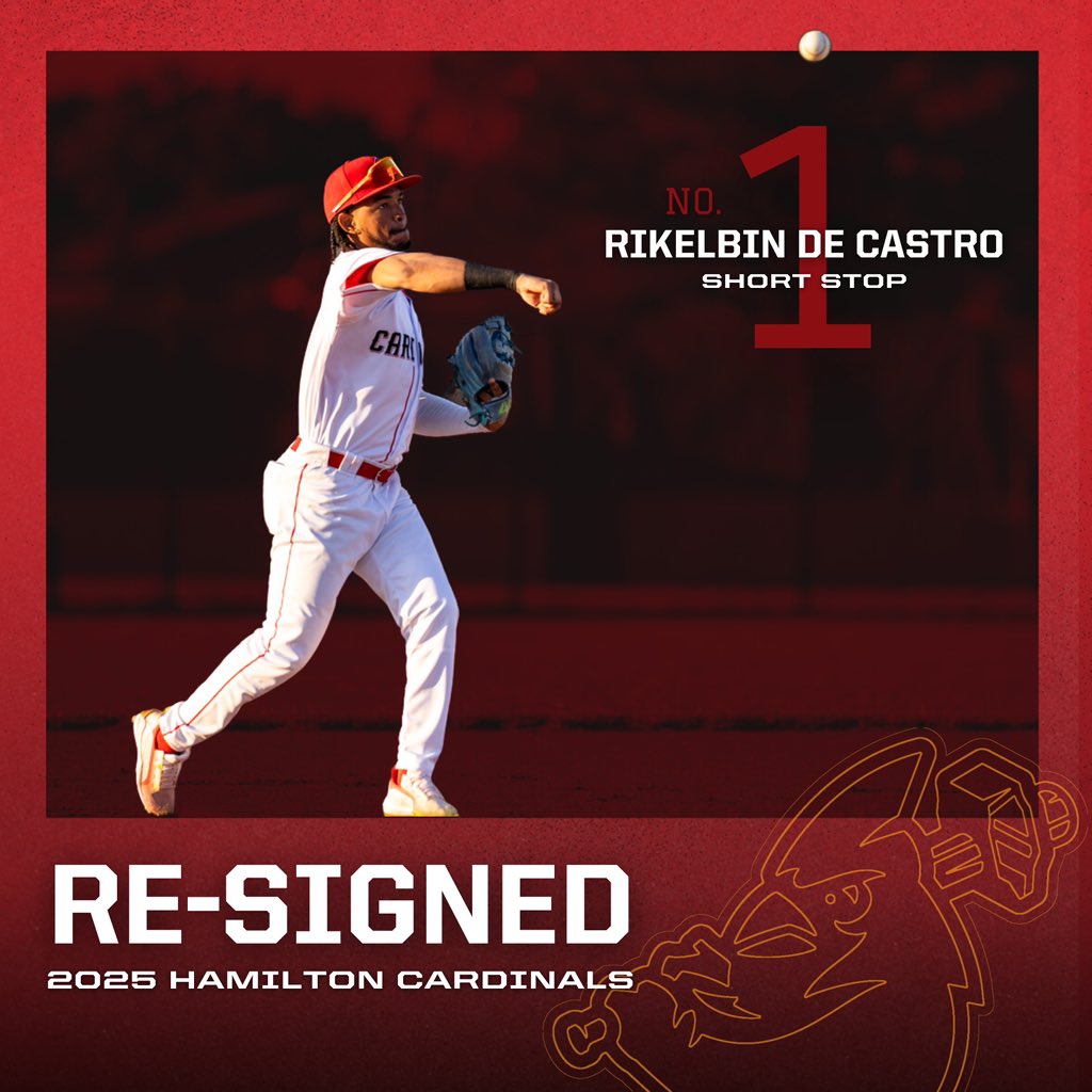 HamCardinalsCBL's tweet photo. The Hamilton Cardinals are pleased to re-sign import shortstop Rikelbin De Castro for the 2025 season.

After making an impact mid-season in 2024, Rikelbin is ready to shine in his first full IBL season.

Read more: 🔗 https://t.co/XNgPArzeUA

#HamiltonCardinals #IBL1919 ⚾ https://t.co/jgkDjkK12s