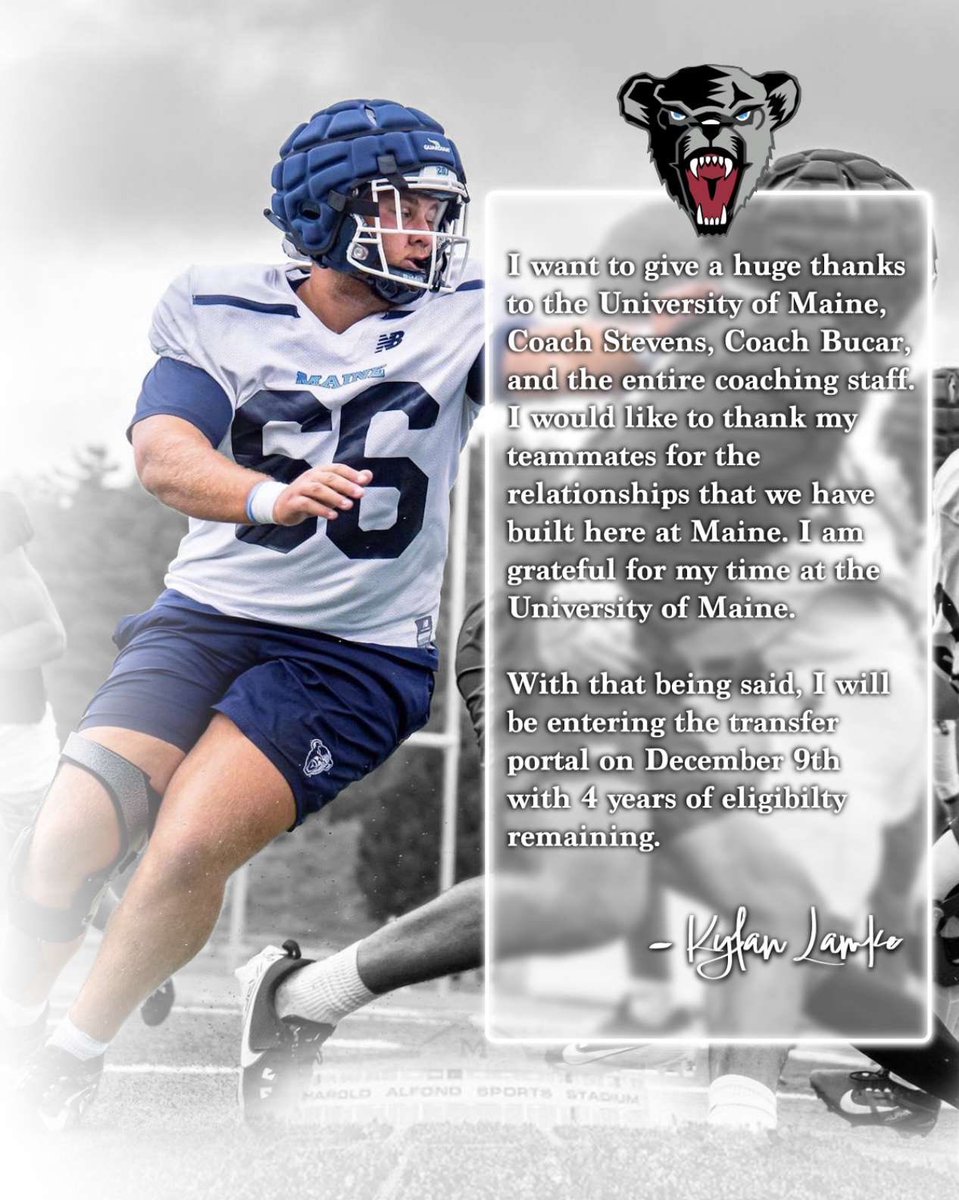 kylan_lamke60's tweet image. On December 9th I will be entering the transfer portal with 4 years of eligibility remaining. Thank you to The University of Maine!
Kylan Lamke
6’2 290 OL