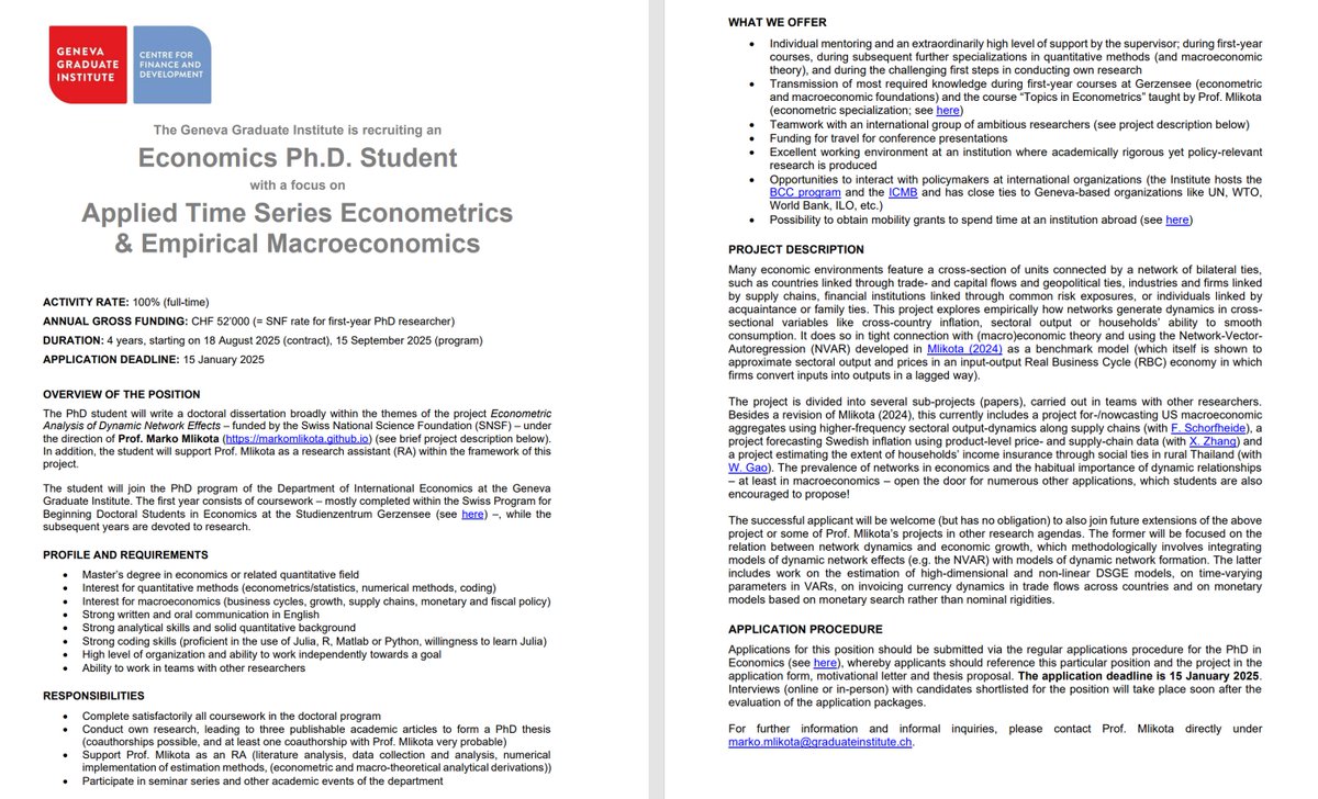 upanizza's tweet photo. 2/ Position 1: Empirical Macro &amp; Applied Time Series
📚 Work with Prof. Milkota @marko25mlikota 

Mention this position when you apply at https://t.co/tpxTTDTCia https://t.co/gLu4fSfXMq