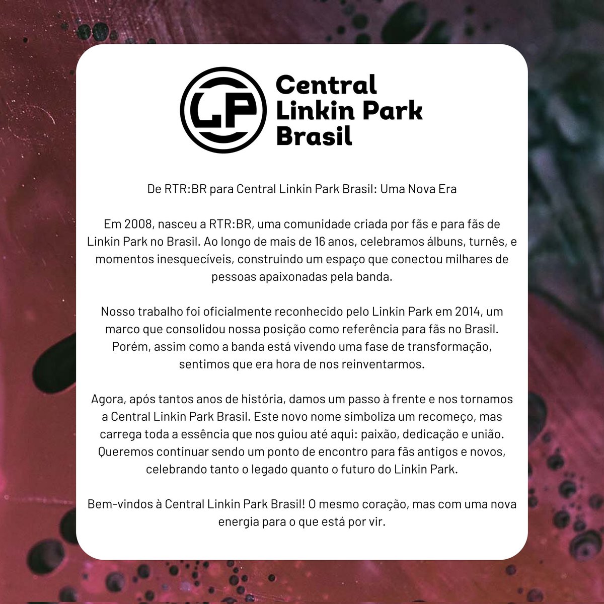 centrallpbr's tweet photo. De RTR:BR para Central Linkin Park Brasil: Uma Nova Era https://t.co/LFMAHLnc4b