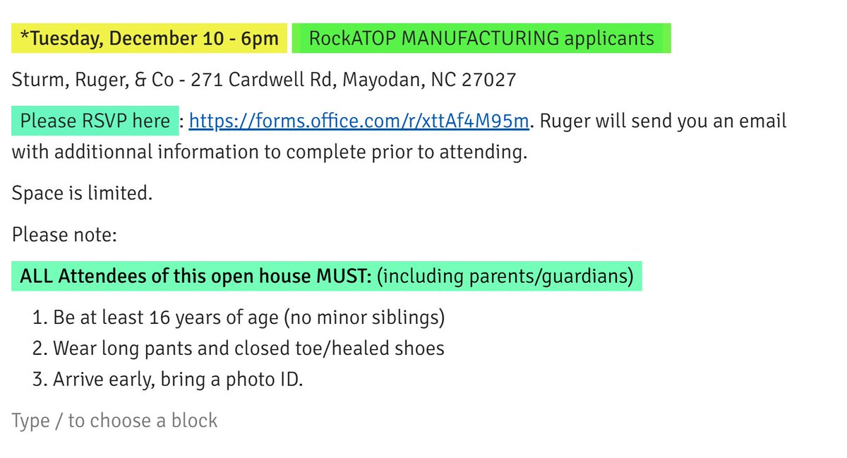 Just a reminder that the next RockATOP Manufacturing open house is TUESDAY, Dec. 10th at Ruger. 

RSVP REQUIRED for this event. To RSVP, visit:  

forms.office.com/r/xttAf4M95m

or 

rockatop.org/apply/student-…

Please note attendee restrictions.