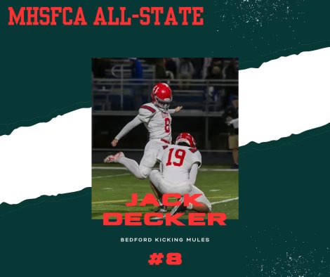 Jack Decker (@jackdeck8) on Twitter photo I am honored to have earned First Team MHSFCA All State for my senior season! I am honored to have earned First Team MHSFCA All State for my senior season!