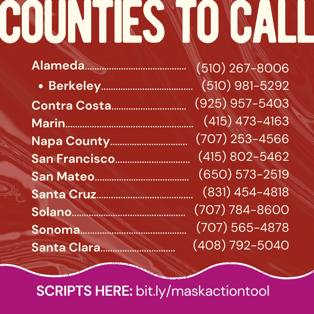 sdaction1's tweet photo. Call Public Health departments in the Bay Area to thank them for reinstating masks in some healthcare settings during the winter season! View our phone bank scripts and more details about your county at https://t.co/icAVWPiUjn
#NoBodyIsDisposable #KeepMasksInHealthcare https://t.co/f9kXN2VAkV