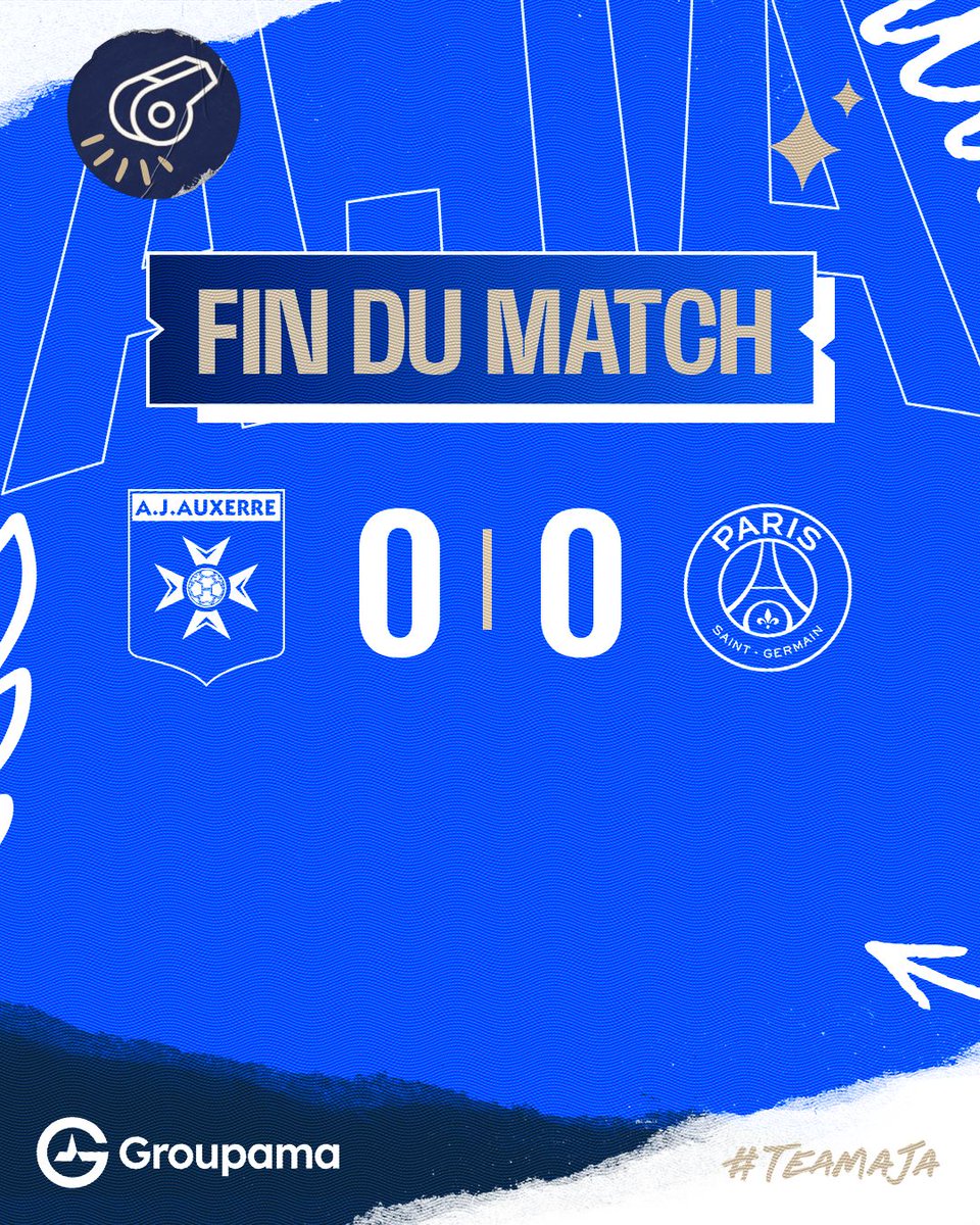 AJA's tweet photo. 🔚 𝐅𝐢𝐧 𝐝𝐮 𝐦𝐚𝐭𝐜𝐡 🏟️

C’est terminé, l’AJA arrache le nul face au PSG grâce à une combativité de tous les instants, un Dono magistral et un public incroyable ! 🔥

𝐐𝐮’𝐢𝐥 𝐞𝐬𝐭 𝐛𝐞𝐚𝐮 𝐜𝐞 𝐩𝐨𝐢𝐧𝐭 ! 👏🤩

#TeamAJA #AJAPSG (0-0) https://t.co/0hYuFx4tDK