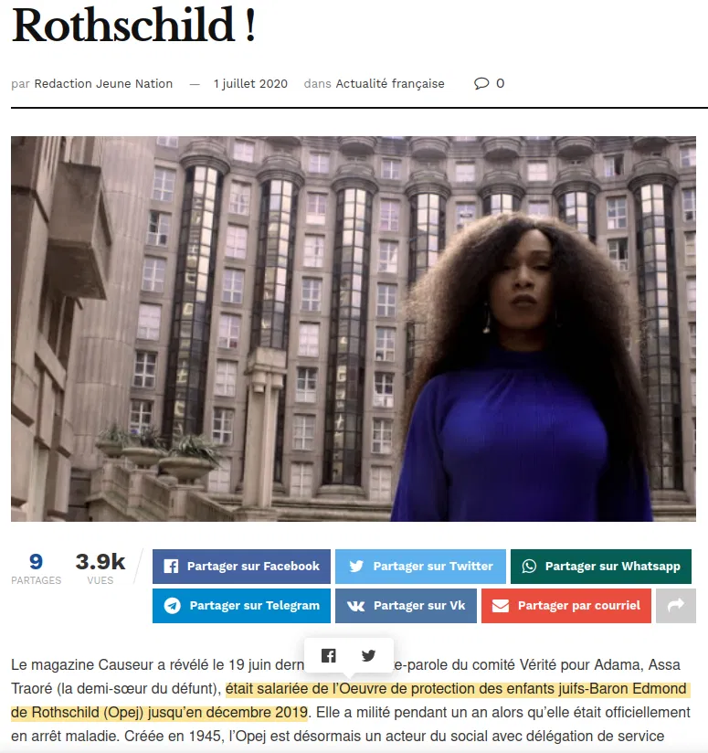 Casimir_Noir's tweet photo. #AssaTraoré travaillait à Sarcelles pour la Fondation #OPEJ - Baron #EdmondDeRothschild lorsque son frère trouve la mort ; elle est alors mise en arrêt maladie  jusqu'en août 2017 et reste employée de l'OPEJ sans solde, jusqu'en  décembre 2019... tiens donc! https://t.co/SRTHiojvIy
