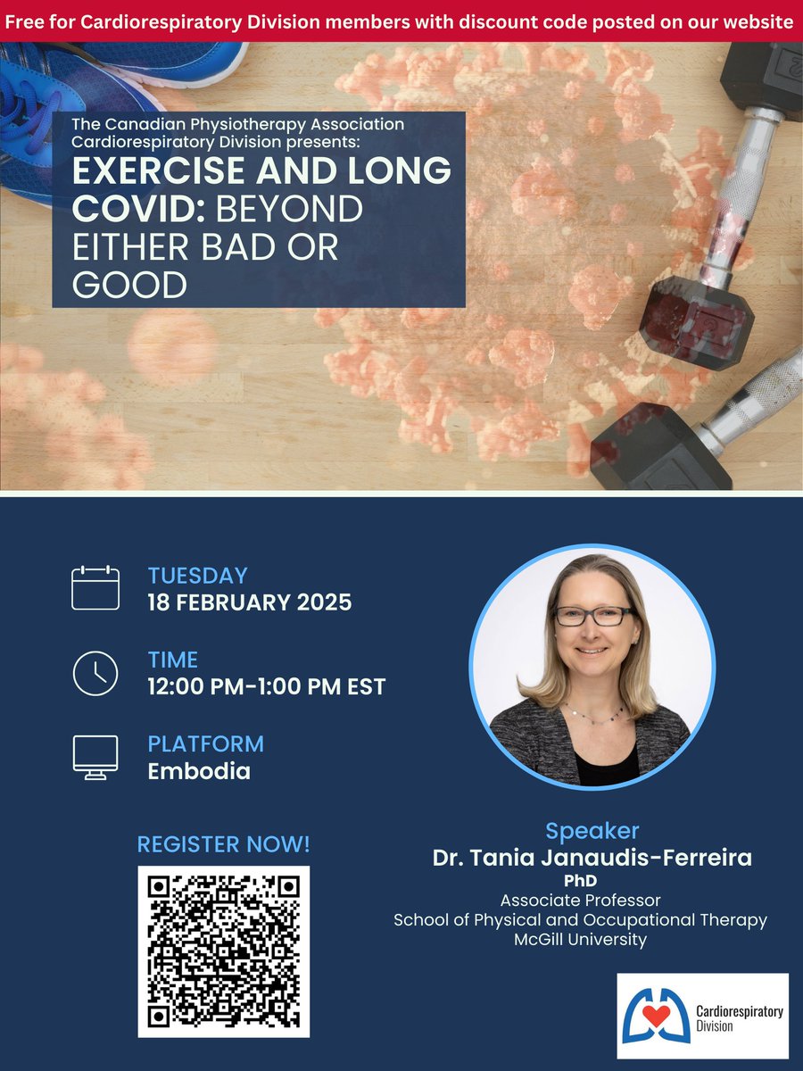 Chris Farley (@cfarleypt) on Twitter photo Wondering about exercise for people with #LongCovid? Check out the upcoming webinar, FREE for Cardiorespiratory Division members of the Canadian Physiotherapy Association <a href="/CRD_CPA/">Cardiorespiratory Division</a> <a href="/PhysioCan/">Canadian Physiotherapy Association</a> Wondering about exercise for people with #LongCovid? Check out the upcoming webinar, FREE for Cardiorespiratory Division members of the Canadian Physiotherapy Association <a href="/CRD_CPA/">Cardiorespiratory Division</a> <a href="/PhysioCan/">Canadian Physiotherapy Association</a>