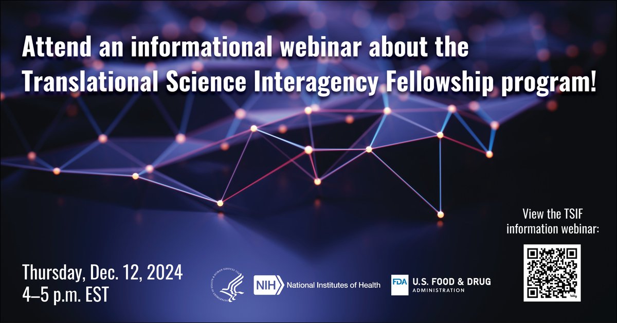 ncats_nih_gov's tweet photo. Attend the informational webinar about the NCATS- & @US_FDA-sponsored Translational Science Interagency Fellowship (#TSIF) program tomorrow, Dec. 12! This program aims to provide training in both #TranslationalScience & regulatory science. Join us for the webinar & learn more about the application process:  https://t.co/WetjARU5iD #TrainAtNCATS