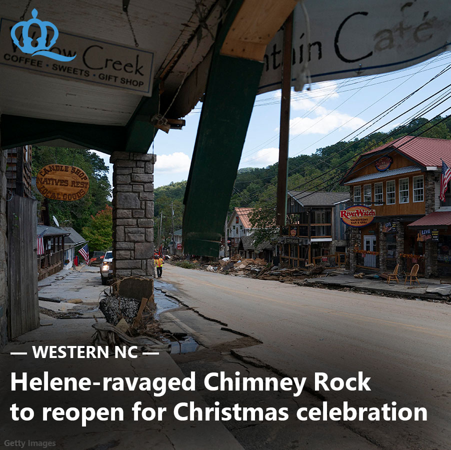 Queen_City_News's tweet image. ‘See how far we’ve come’ 🎄 #ChimneyRock, which was one of the hardest areas hit by #Helene, plans to reopen for one day only for a #Christmas celebration.

DETAILS: gogl.to/3DGw
