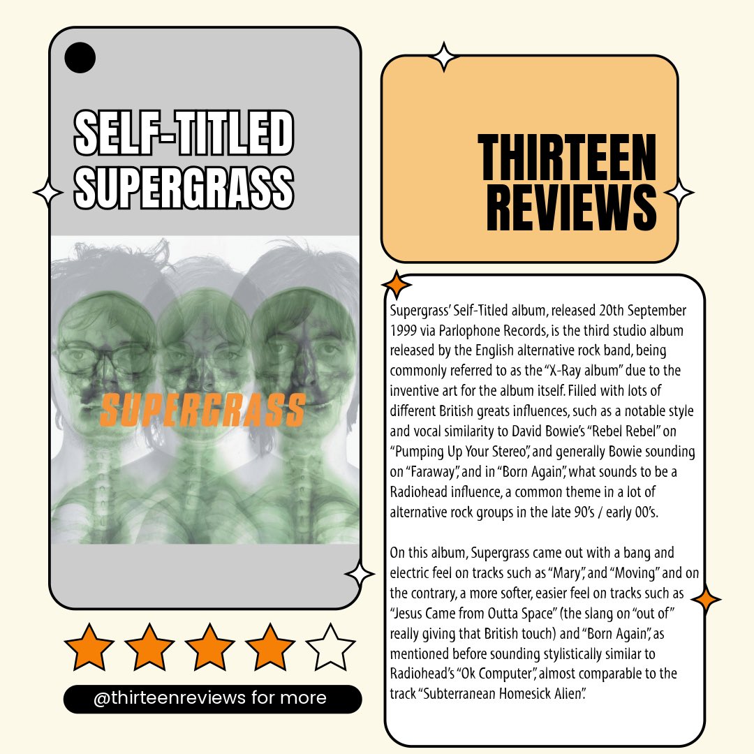 thirteenreviews's tweet photo. 🔸Self-titled by Supergrass 🔸 https://t.co/SY7g2Zu1d9