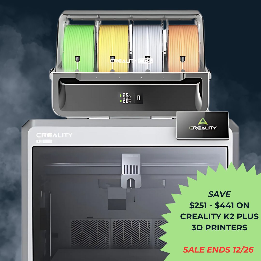 MatterHackers's tweet image. The #Creality #K2Plus #3DPrinters are on #sale until 12/26, with #discounts of $251-$441. Get #highspeed, versatile #printing at a great price—ideal for #beginners and #pros alike!

matterhackers.com/r/bh3xdM

#MatterHackers #Christmas #HappyHolidays #Gifts
