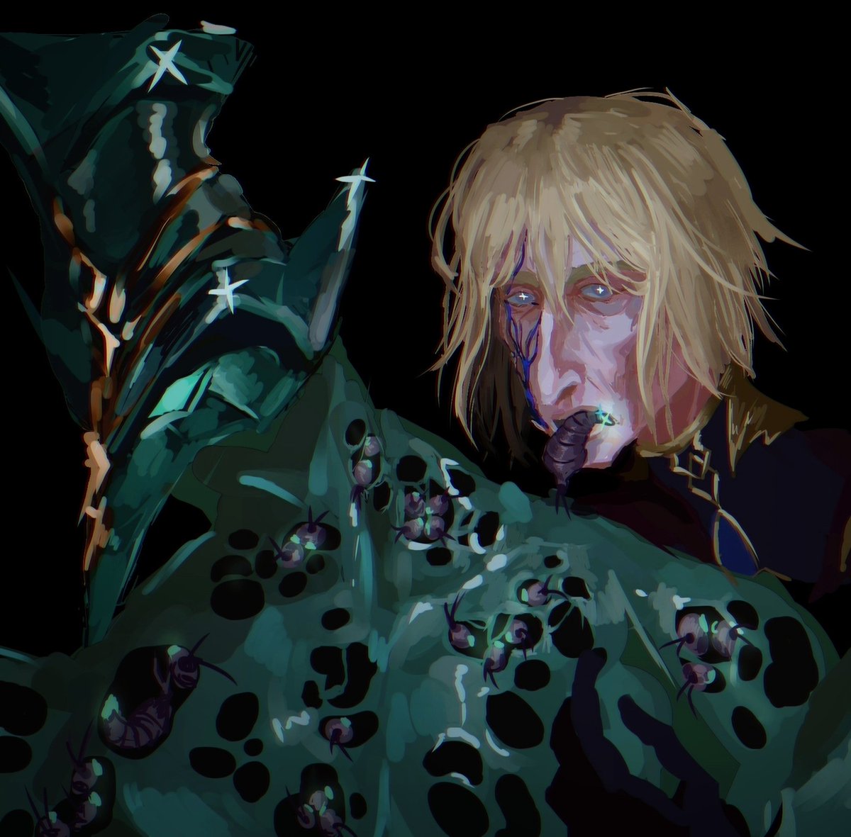 smetthebirdie's tweet photo. Ah yes my favourite pairing. Larvae there are a result of inspirasion by fireflies being near every Black Serpent in Chasm I see them as both souls and parasites. I see monster-Halfdan as a submissive omega (LMAO) thing that is less monster than Dain himself
#Dainsleif #Halfdain https://t.co/qOCHHGhNjp