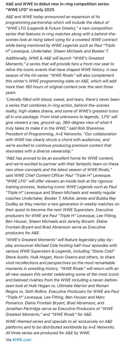 WWEMatChat's tweet photo. WWE announces new show:  LFG (Legends &amp; Future Greats), an in-ring competition show on A&amp;E.
https://t.co/vywxJiXPWk

#wwe https://t.co/q9o3nvzihC