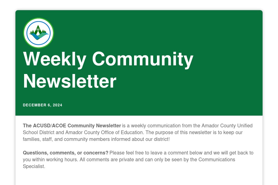 acusd_acoe's tweet photo. Weekly Community Newsletter - December 6, 2024 https://t.co/MdoppbrA8z via @ParentSquare https://t.co/gPBAWi0Qqh
