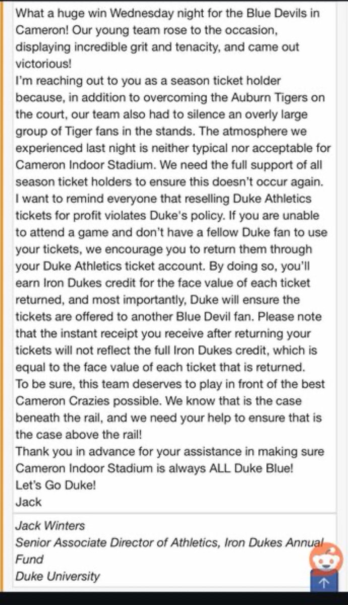 Give yourself a large round of applause, Auburn fans. 

You have a Duke athletic director mad about how many Tiger fans were in Cameron Indoor on Wednesday.