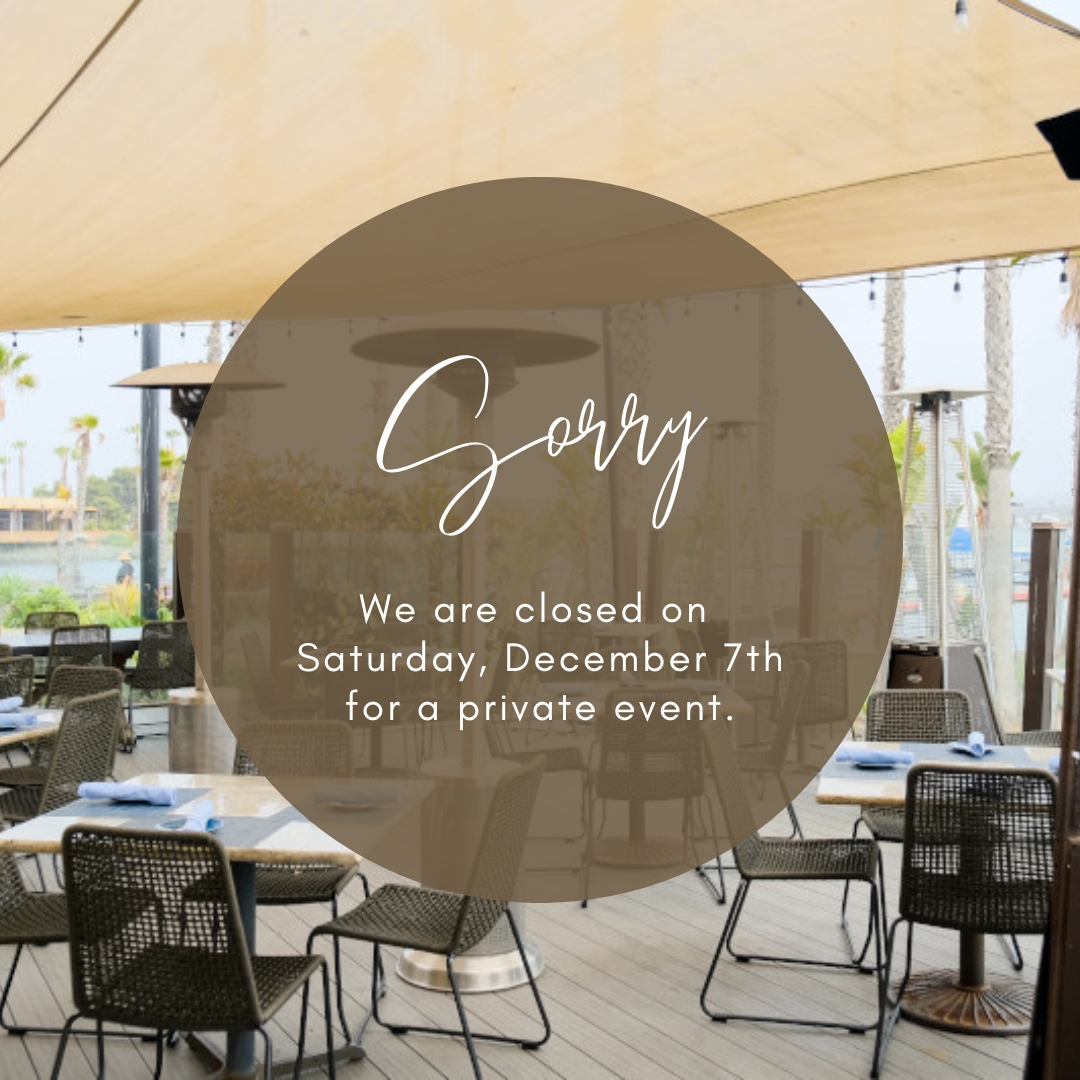 📣 We are closed on Saturday, December 7th for a private event and will re-open on Sunday, December 8th.

Looking for a spot with great waterfront vibes while we’re closed? Head over to our neighbor, Barefoot Bar &amp; Grill!