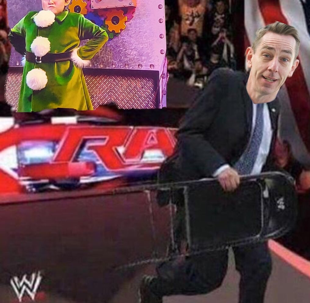 Kainyewest's tweet photo. We are live here at the Late Late Toy show and -
Wait what's this?? 

It's... It's... BY GOD IT'S RYAN TUBRIDY WITH A STEEL CHAIR
#LateLateToyShow https://t.co/8Gtc6l48eO