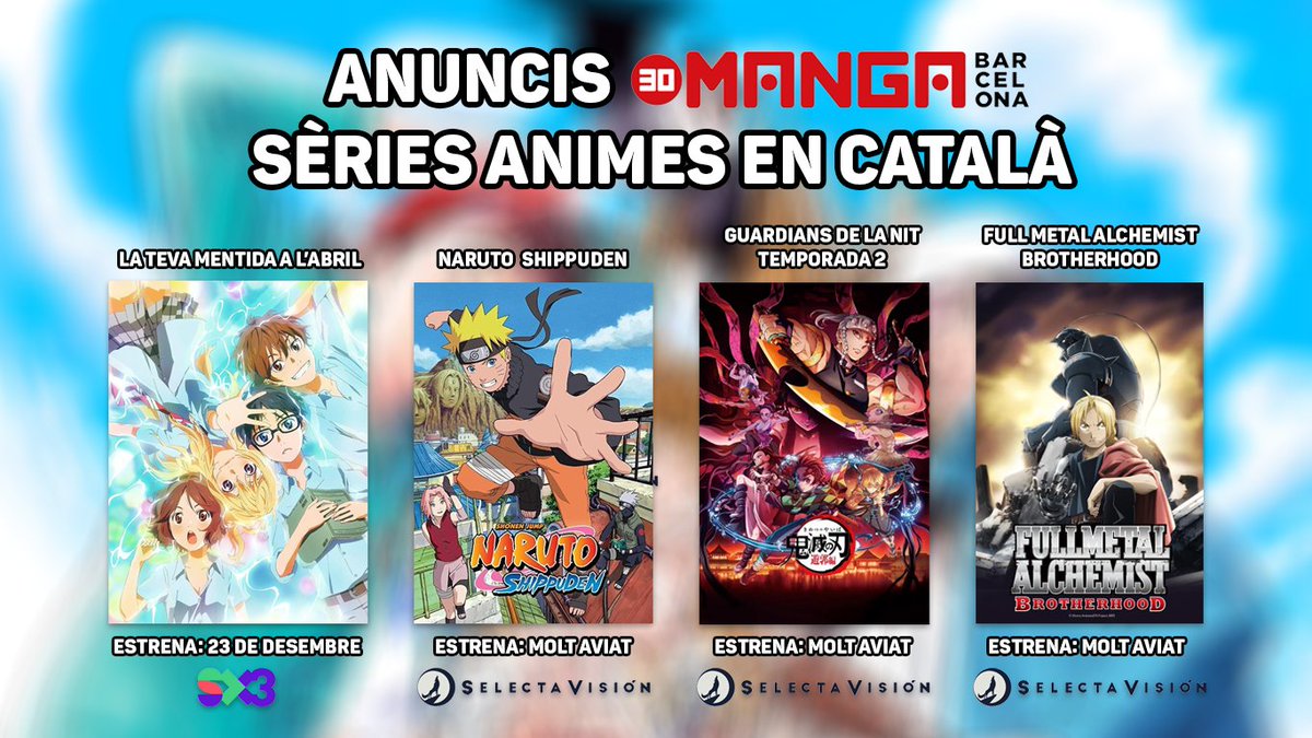 samfaina_visual's tweet photo. 🚨 ANUNCIS @MANGAbcn: SÈRIES ANIME AMB @DoblatgeCatala PRÒXIMAMENT!

🎹 La teva mentida a l'abril
🍥 Naruto Shippuden
🐭 Guardians de la Nit: Temporada 2
🦾 Full Metal Alchemist: Brotherhood https://t.co/hNQnZ1ElII