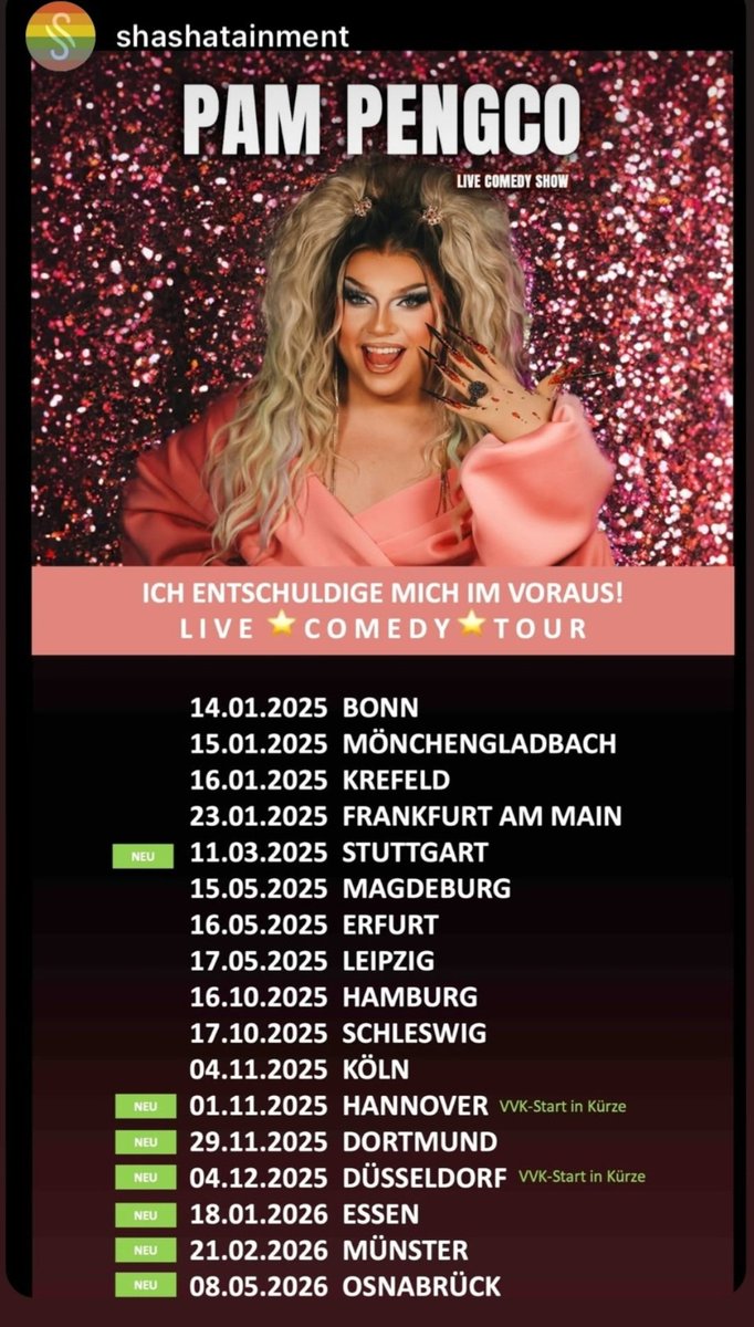 wernerm81's tweet photo. Hier habe ich einen super Tip für Euch!

Pam Pengco mit Ihrer Live-Comedy-Tour 
"Ich entschuldige mich im Voraus"
Weitere Infos &amp; Tickets bekommt ihr unter:
https://t.co/pJZSGqwdel

Und nun Tickets kaufen und Pam Pengco live erleben!

#pampengco #shashatainment https://t.co/hK7aPUiHYv