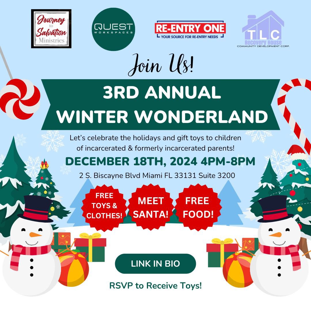 Join us for our 3rd Annual Winter Wonderland. Every year we host a special holiday event to bless children of incarcerated parents and formerly incarcerated parents. If you or someone you love is justice impacted with children share this! LINK IN BIO TO REGISTER FOR TOYS!