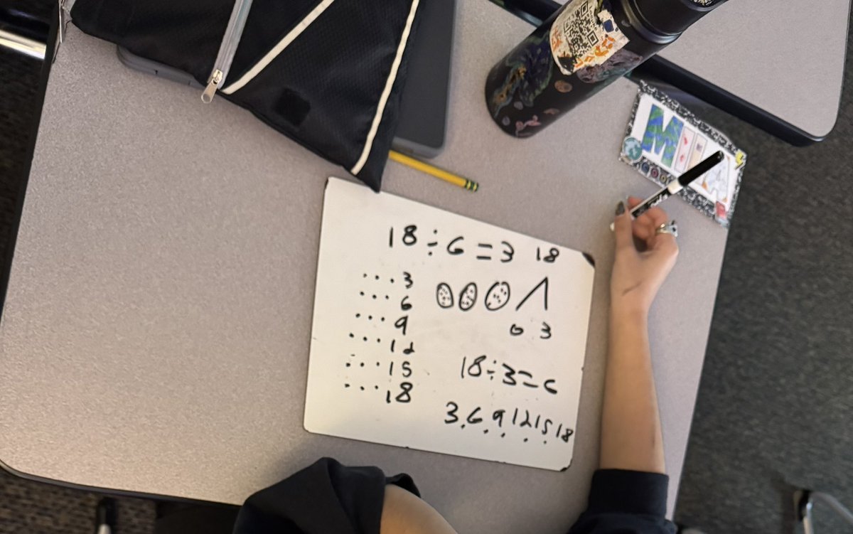 MrsBarringerGL's tweet photo. We are working on creating multiple strategies to represent division facts. From remembering math fact families to creating arrays and number lines, this group is doing a great job! #GLCSRyan #GoGullLake https://t.co/lNGX8qlHZY