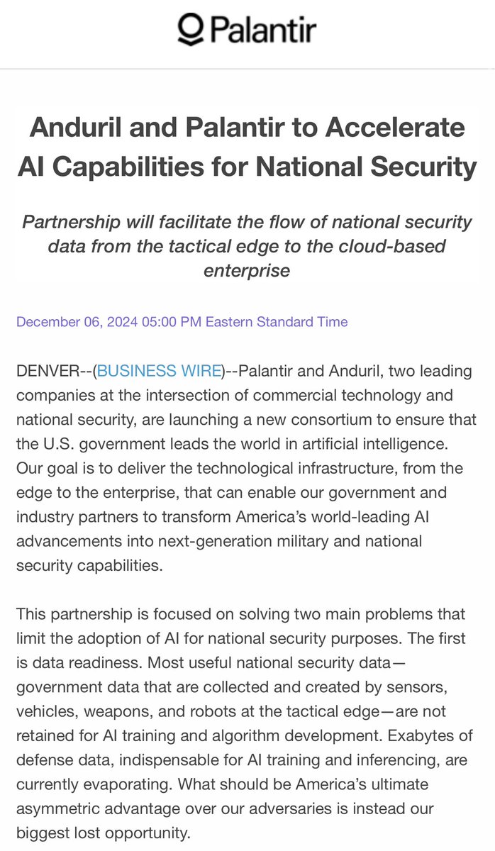 🚀🇺🇸

<a href="/PalantirTech/">Palantir</a> 🤝 <a href="/anduriltech/">Anduril Industries</a>