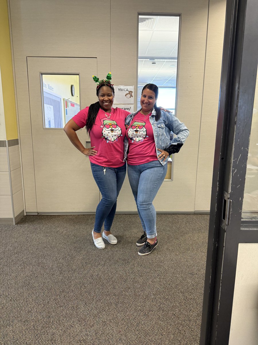 Mrs. Ortega and I are twinning while being shiny and bright! 🪩💖 We are enjoying celebrating our 12 Days of Christmas! #HappyHolidayRCE #TeamRCE 🎅🏽🎄