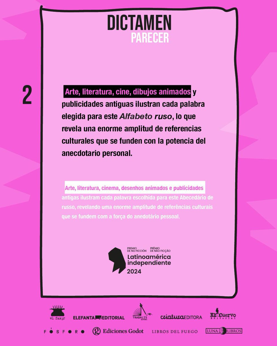 Luna_Libros's tweet photo. 🎉 La impresionante obra de Marina Berri, “Alfabeto ruso”, ganó el @premionoficcion Latinoamérica Independiente. ¿Sabes por qué? Acá te lo dicen los jurados.

❤️‍🔥Muy pronto este libro estará disponible en 9 países, publicado por 9 editoriales independientes.

#LeoIndependiente https://t.co/aY2OsZENPs