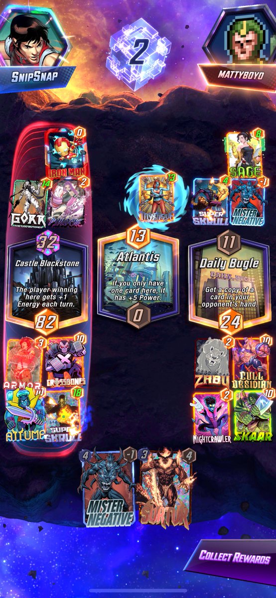 KFE_3_Snap's tweet photo. Smooth climb to infinite with this Galacta/Surtur build. Would usually snap with Zabu in hand turn 1. Sneak all those discounted 4s under Goose, and SS was a certified Gorr/Negative killer @SnapDecks @SnapSkiddy @MarvelSnapZone @MarvelSnapRocks https://t.co/bQmDpi8tuB