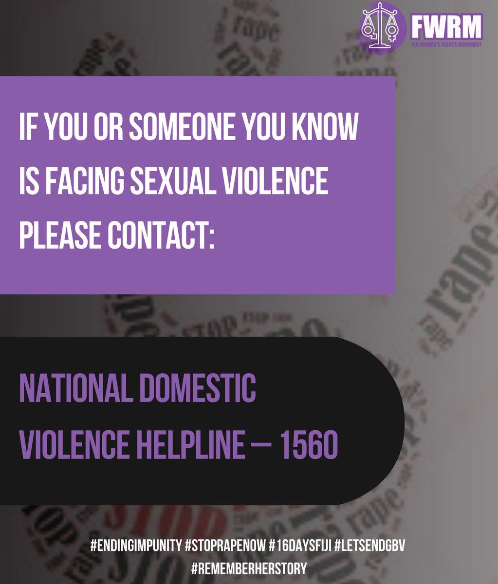 FWRM1's tweet photo. #16DaysAgainstGBV - We are sharing real cases of victims/survivors of rape. Trigger Warning: Contains details of sexual violence. Follow our Facebook page
@fwrm1 for more.    #EndingImpunity #StopRapeNow #16daysFiji #rememberherstory #SafeFiji4all

Source: https://t.co/84Nqt6cGri https://t.co/g5jnW5C32f