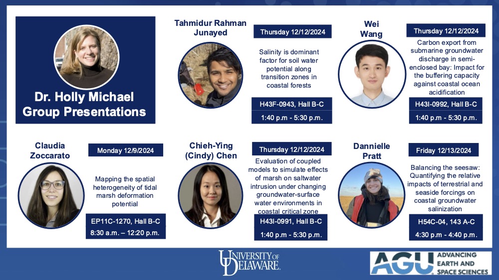 Come say hi! We have some great posters and talks out of the Michael lab next week at #AGU24. Looking forward to chatting and connecting over all things coastal 😁