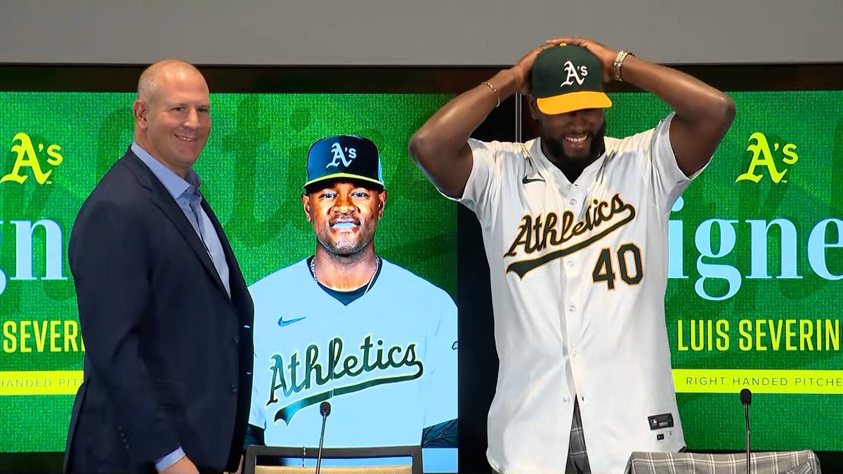 NBCSAthletics's tweet photo. All smiles at Luis Severino's introductory press conference 😄 https://t.co/962WBk5Mt2