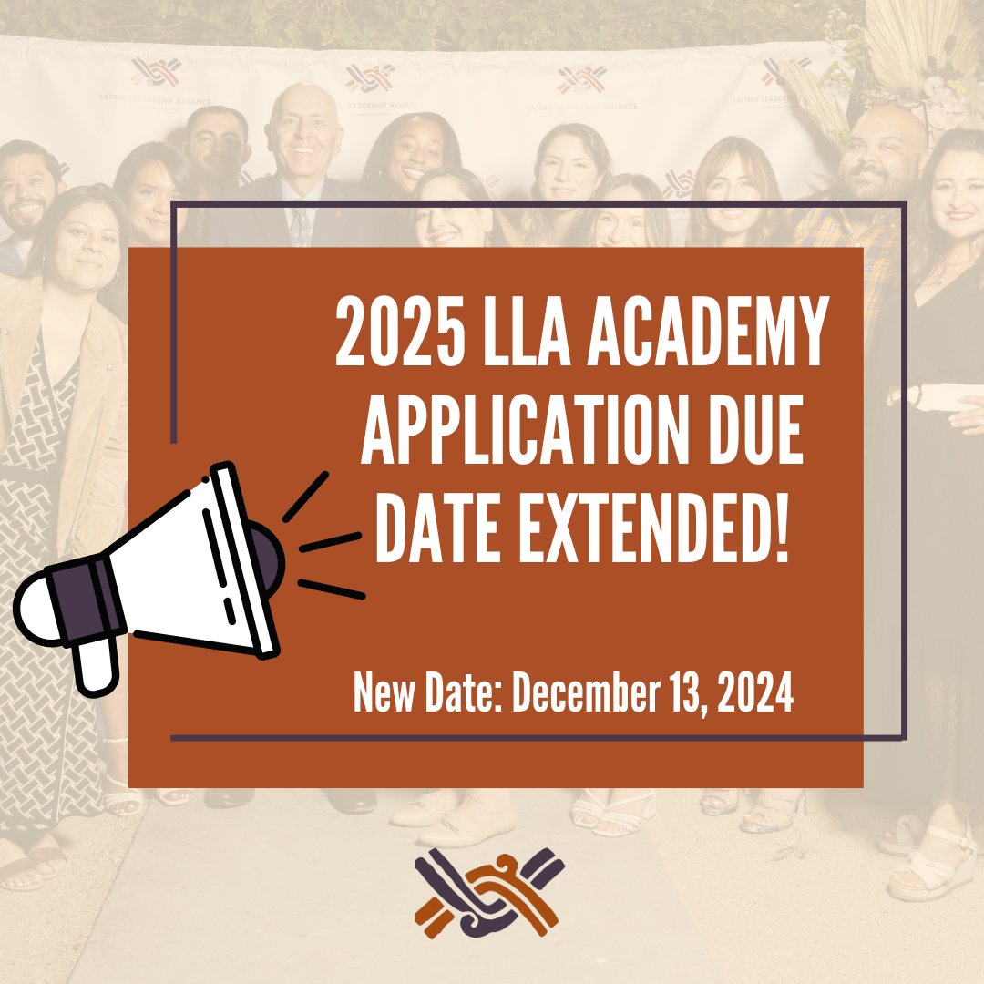 LL_Alliance's tweet photo. 📣Friends, we are extending our 2025 LLA Academy Application due date to December 13, 2024! If you have any questions about the application, please reach out or visit our website. We look forward to receiving your applications! 🤩 #LatinoLeadershipAlliance https://t.co/VgdY98jVUf