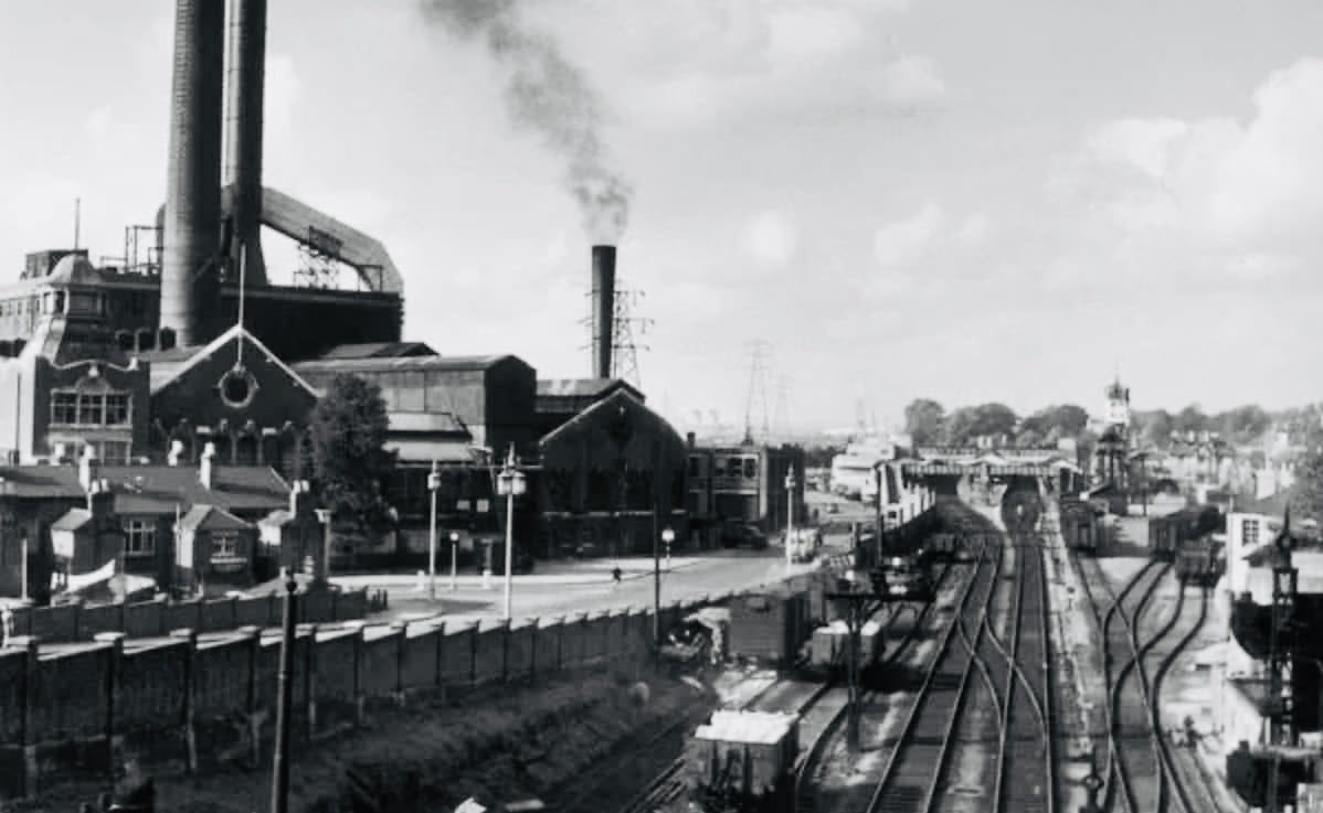 The former power station on the left and Southampton Central railway station ahead
