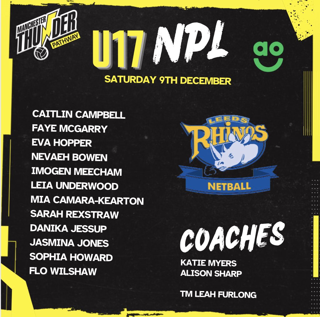 ThunderPathway's tweet photo. Wishing our squads the very best of luck tomorrow in their fixtures against @rhinosnetball 🖤💛 https://t.co/KB1emtpKTe