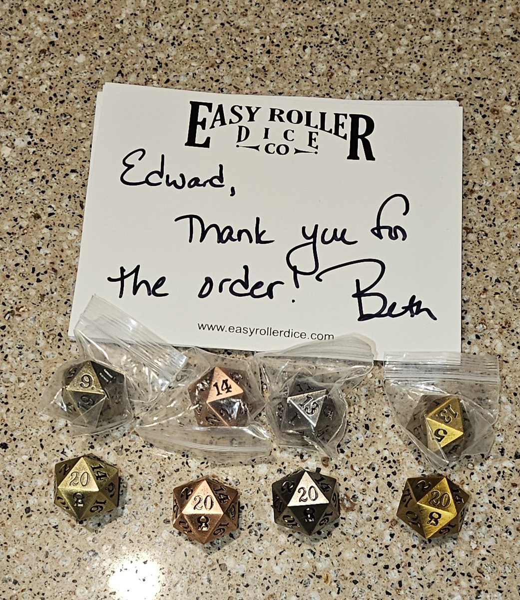 eroc0303's tweet photo. Shhh! Don't tell my players, but they're each getting a METAL D20 from their (IMO, the best) DM!
▶️Save 35% https://t.co/3ZMD72d6Ek◀️
Gorgeous #DICE, heavy & roll nice in Copper, Gold, Bronze, & Silver #DnD #ADnD #ADnD1 #ADnD2 #oldschool #tabletop #dungeonsanddragons https://t.co/7RvMD7ykwU