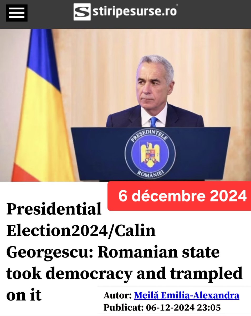 🇷🇴 𝗥𝗢𝗨𝗠𝗔𝗡𝗜𝗘 ⚠️
𝗚𝗘𝗢𝗥𝗚𝗘𝗦𝗖𝗨 𝗣𝗥𝗘𝗡𝗗 𝗟𝗘 𝗠𝗢𝗡𝗗𝗘 𝗔 𝗧𝗘𝗠𝗢𝗜𝗡
𝗗𝗨 «𝗖𝗢𝗨𝗣 𝗗'𝗘𝗧𝗔𝗧» 𝗘𝗡 𝗖𝗢𝗨𝗥𝗦
Suite à la décision de la Cour constitutionnelle d'annuler l'élection présidentielle où il est arrivé en tête du 1er tour, le candidat indépendant