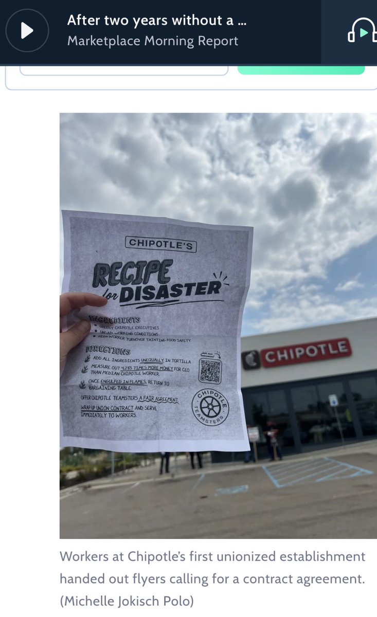 ChipotleUnionT's tweet photo. Thank you @Marketplace for covering our story on your site! Great to see change happen right in front of your eyes and shedding light onto our lovely workers. Featuring Atulya, Anisa and Maui! They did a wonderful job! /angelina
Check it out!
Source:
https://t.co/zt59RdtydD https://t.co/4HdqVHOpq0