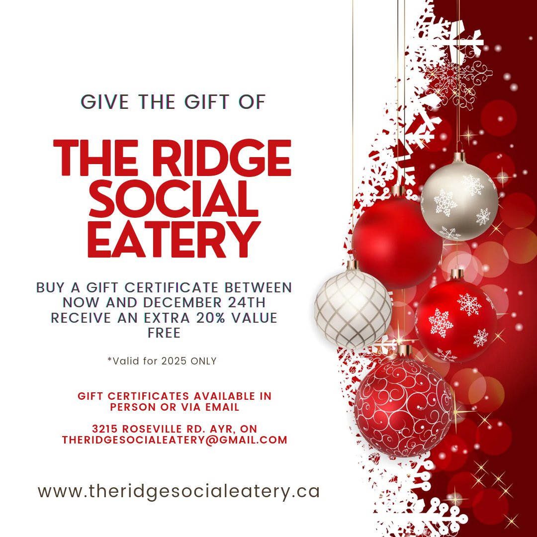 Need a last minute gift?  Or want to get more bang for your buck?  Buy a Gift Certificate with us between now and Christmas and receive an extra 20% value!

So if you spend $50 you get a gift certificate worth $60 or if you spend $100 you get $120!

#giftcertificate #holidays