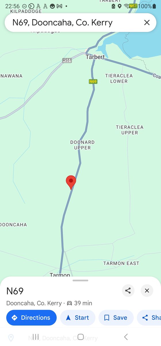 Powelines down on the N69 Listowel to Tarbert Road at Dooncaha. Road users advised to exercise caution.