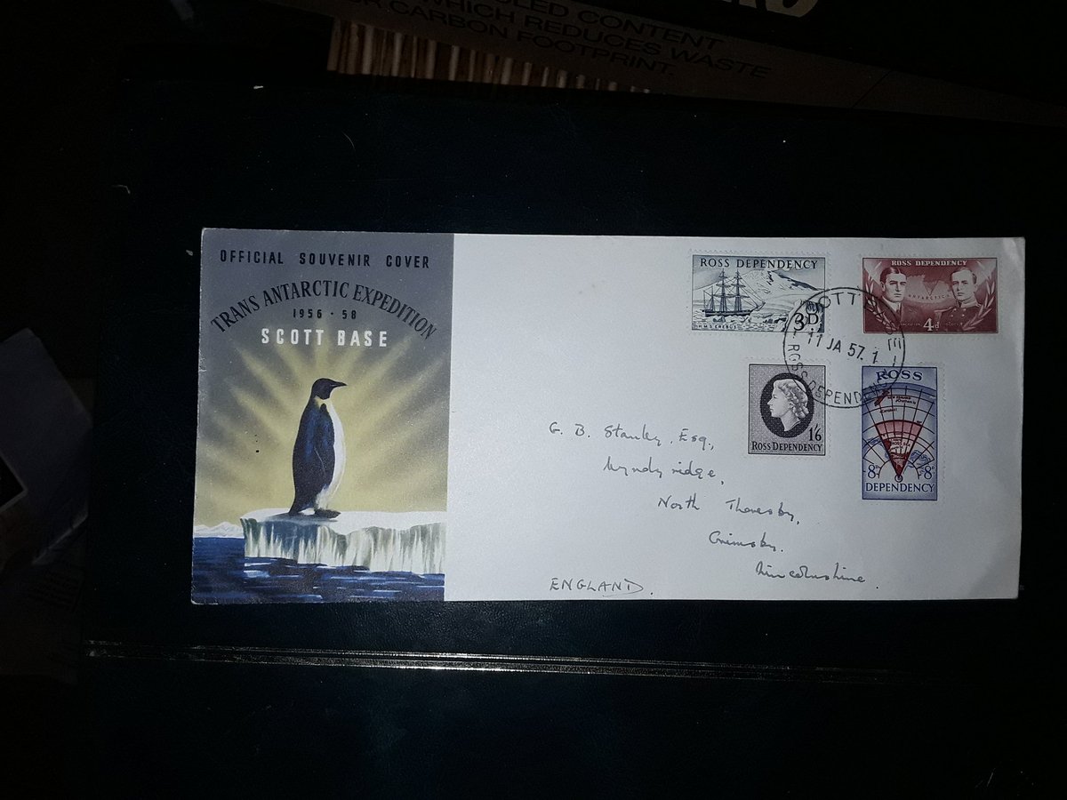 An #Antarctic #StampDaily today from the New Zealand administered #RossDependency.  #usedoncover from Scott Base in January 1957. The cover is a commemorative one for the 1956-58 Trans-Antarctic Expedition. #philately #philatelie #stamps #timbres #briefmarken #sellos #frimærker