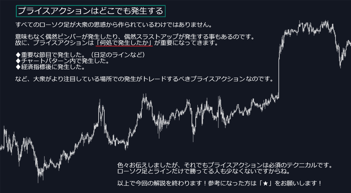 FxRumasan's tweet photo. プライスアクションを勉強している人は全員読んでください。　　　　　　　　　　　　　　　　　　　　　　　　　　　　　　　　　　　　　　　　　　　　　　　　　　　　　　　　　　　　　　　　　　　　　　　　　　　　　　　　　　　　　　　　　　　　　　　　　　　　　　　　　　　　　　　　　　

画像1枚目のように、検索で出てくるようなローソク足パターンは実際の相場では使えません。

使えないというよりも「説明不足」と言えます。

なので、今回ローソク足について重要な補足を３つ話していきます。

土曜日の勉強用に読んでみてください。