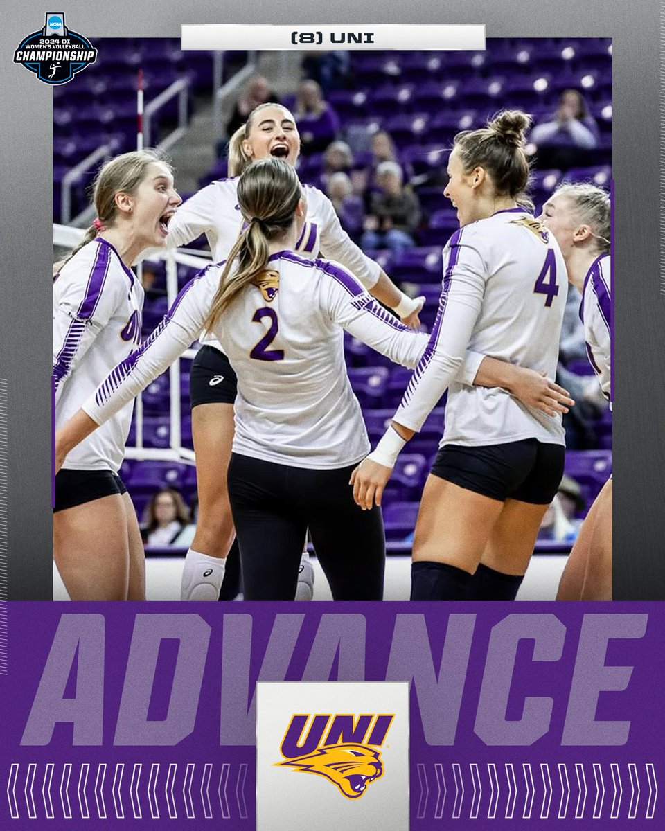 NCAAVolleyball's tweet photo. WATCH OUT FOR THE PANTHERS 😼 

(8) @UNIVolleyball gets the win over Illinois to advance!  

#NCAAWVB https://t.co/tC2pm1JVOS