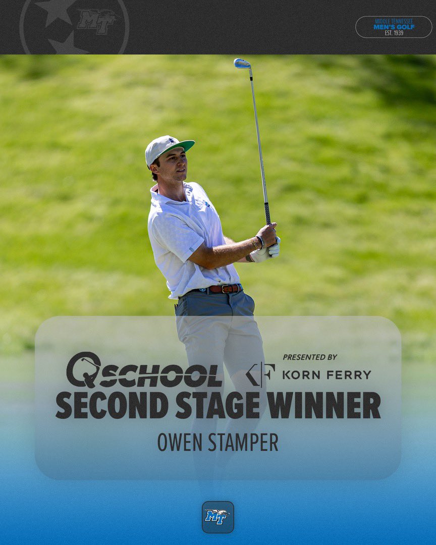 MT_MGolf's tweet photo. Congratulations to former Blue Raider @ostamper9 on winning the Second Stage of Q-School presented by Korn Ferry! 

With the win, Owen will advance to the Final Stage at TPC Sawgrass and is guaranteed 8️⃣ starts during the 2025 @KornFerryTour season!

#TrueBlue https://t.co/efEm3a80ZL